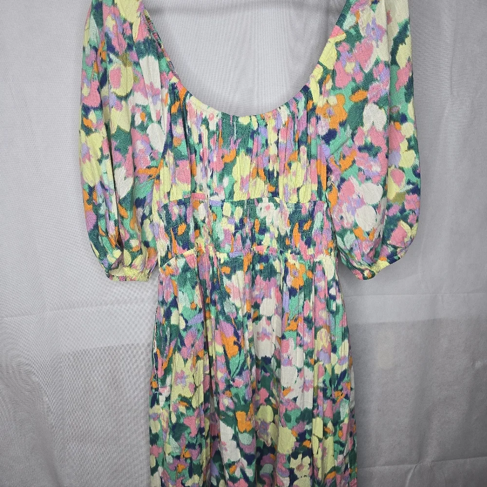 Gap Smocked Waist Dress Puff Sleeve Floral Multicolor Above Knee 2XL - Picture 6 of 10
